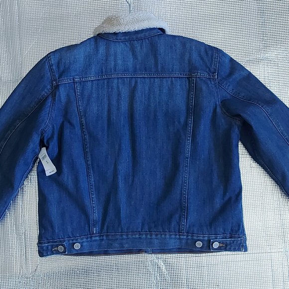 GAP Women Sherpa Lined Blue Denim Jacket Button Size XL - Picture 6 of 11